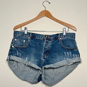 ONE TEASPOON X Bandits Button-Fly Twisted Cuff Hem Relaxed Jean Shorts Size 29